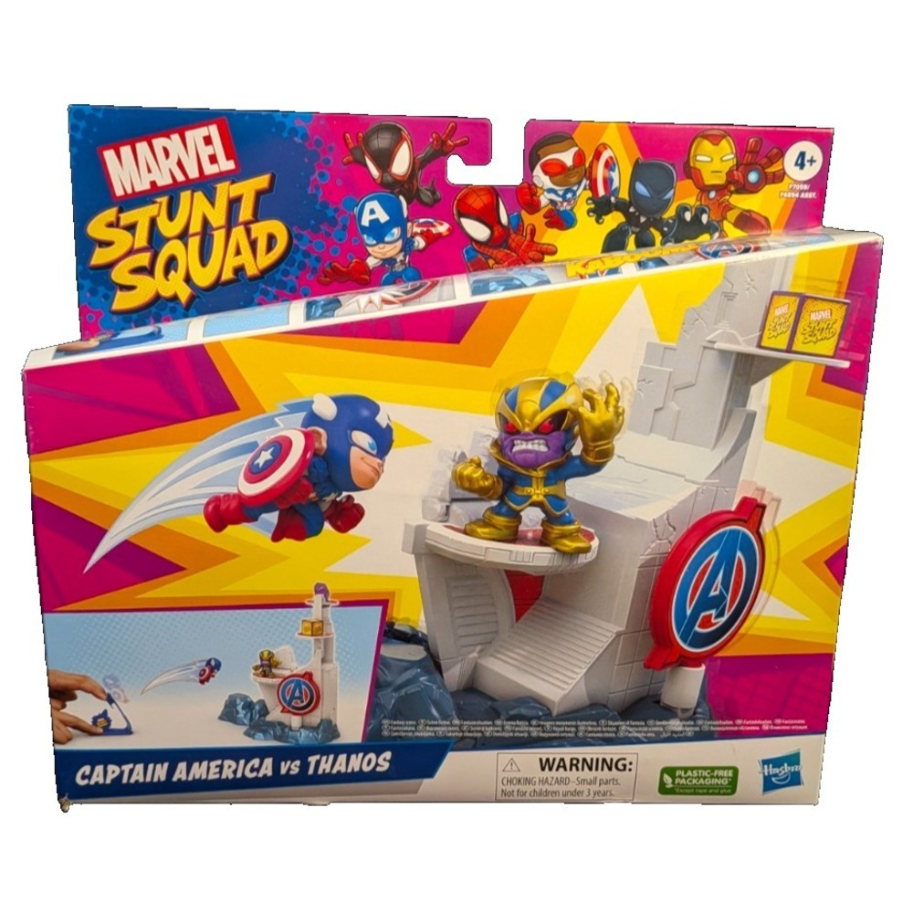 NEW Marvel Stunt Squad Captain America vs Thanos Tower Smash Playset Toys Action